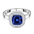 CHAIRMAN VAULT COLLECTION - RHAPSODY Asscher Schliff AAAA Tansanit und Diamant-Ring, VS E-F, 950 Platin (Größe 20.00), ca. 3,37ct
