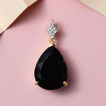 Schwarzer Turmalin und wei&szlig;er Zirkon Anh&auml;nger, 925 Silber vergoldet ca. 18,17 ct