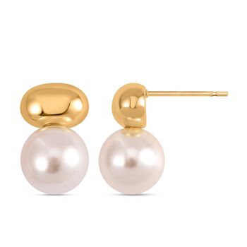Wei&szlig;e Muschelkernperle Ohrringe, 925 Silber 585 vergoldet - 10 ct.