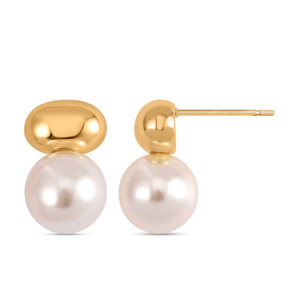 Wei&szlig;e Muschelkernperle Ohrringe, 925 Silber 585 vergoldet - 10 ct.