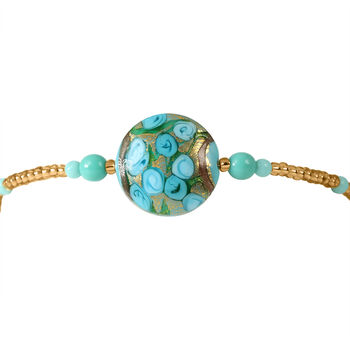 T&uuml;rkis Murano-Stil Glas Armband ca. 19 cm Nickelfreies Messing 750 Gelb Vergoldet