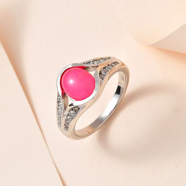 AA rosa äthiopischer Welo Opal und Zirkon-Ring - 1,37 ct. image number 2