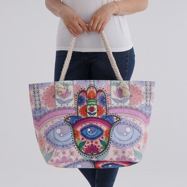 Handbemalte Tasche mit verstellbarem Kordelriemen, 50x17x38cm, Hamsa Muster image number 3