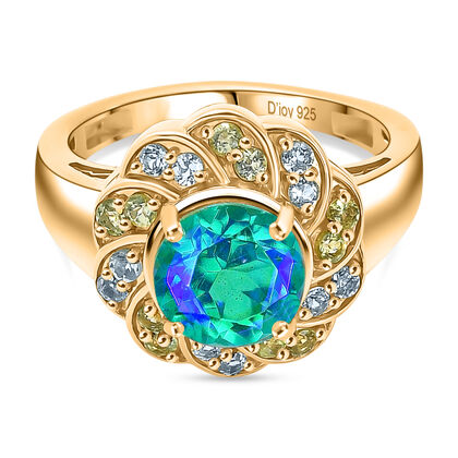 D'Joy Pfau Quarz Triplette, Peridot Ring 925 Silber 750 Gelb Vergoldet (Gr&ouml;&szlig;e 21.00) ca. 2,76 ct