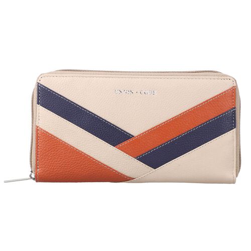 CLOSE OUT: Echtleder Patchwork Brieftasche, Nude image number 0