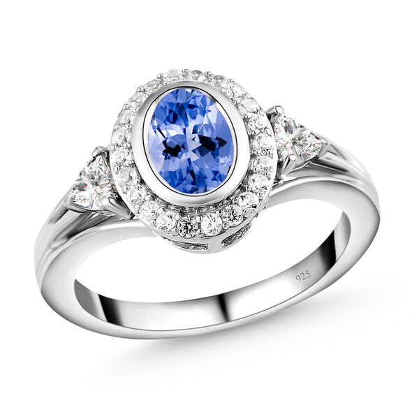 Tansanit und wei&szlig;er Zirkon-Ring, 925 Silber platiniert  ca. 1,39 ct image number 4
