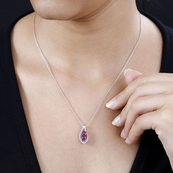 Afrikanischer Rubin (Fissure gefüllt), Weißer Zirkon Anhänger 925 Silber platiniert ca. 1,28 ct. image number 3