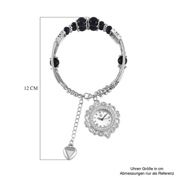 STRADA - Blauer Sandstein verstellbare Perlenarmbanduhr mit japanischem Uhrwerk, 17-21 cm Edelstahl image number 5