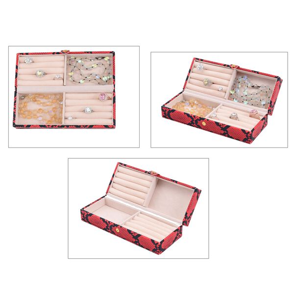 2er-Set, Schmuckkasten mit Reise-Etui aus Kunstleder mit Python-Prägung, 24x19x9 und 22x17x3 cm, Weinrot image number 6