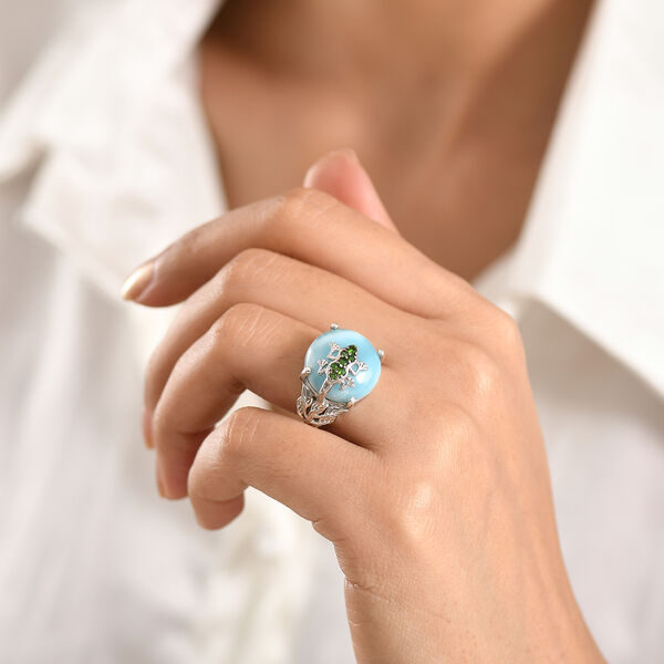 GP - Larimar, Nat&uuml;rlicher Chromdiopsid Ring 925 Silber rhodiniert (Gr&ouml;&szlig;e 17.00) ca. 16,60 ct image number 2