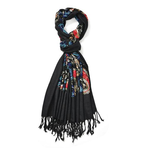 Bestickter Schal mit Fransen, Paisley-Muster, Schwarz image number 0