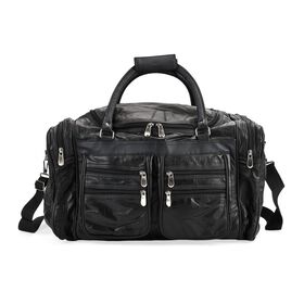Patchwork Reisetasche aus Schafleder, mit vielen Außentaschen, 51×29×28 cm, Schwarz
