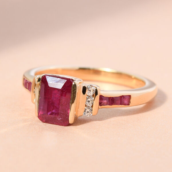 Afrikanischer Rubin (Fissure gef&uuml;llt) und Zirkon Ring 925 Silber vergoldet image number 2