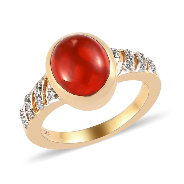 Mexikanischer Kirschfeuer-Opal und Zirkon Ring 925 Silber vergoldet  ca. 2,28 ct image number 4