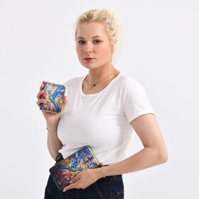 Geldb&ouml;rsen-Set mit Vogel-Muster und bedruckter Schal aus 100% Seide