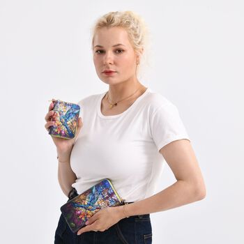 Geldb&ouml;rsen-Set mit Vogel-Muster und bedruckter Schal aus 100% Seide