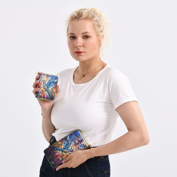 Geldb&ouml;rsen-Set mit Vogel-Muster und bedruckter Schal aus 100% Seide image number 2