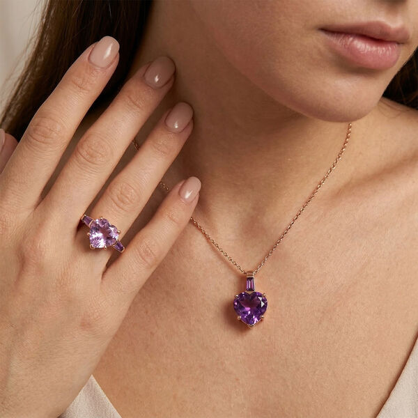 GP Amore Kollektion- AA Rose De France Amethyst, afrikanisches Amethyst und blaues Saphir Schmuckset image number 2