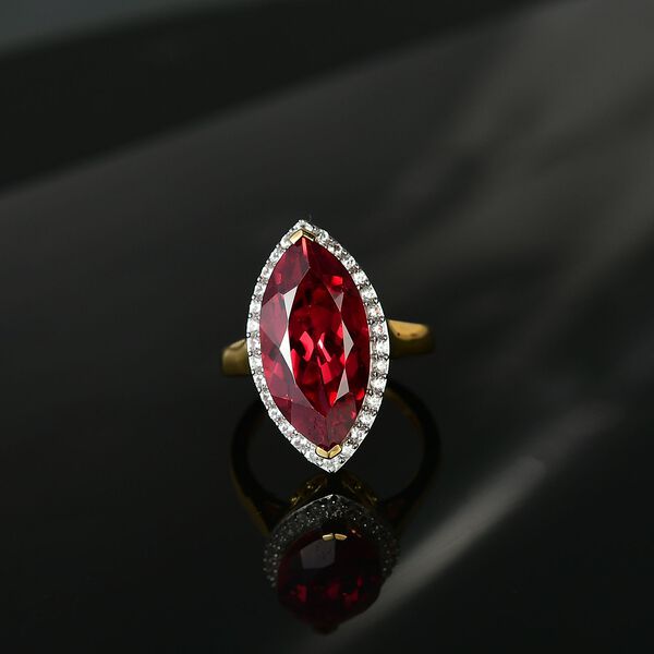 Marquise Dawn - D'joy Lab Grown Padparadscha-Saphir , Wei&szlig;er Zirkon Ring 925 Silber 750 Gelbgold Vermeil (Gr&ouml;&szlig;e 19.00) ca. 11.92 ct image number 1
