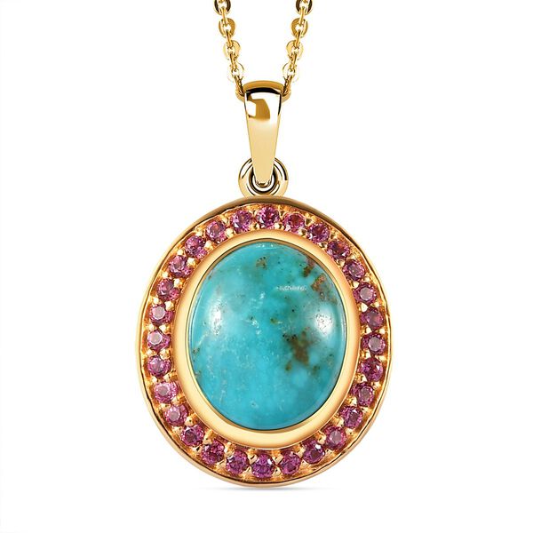 Sierra Nevada T&uuml;rkis und Rhodolith Granat Anh&auml;nger mit 50cm Kette - 5,02 ct.