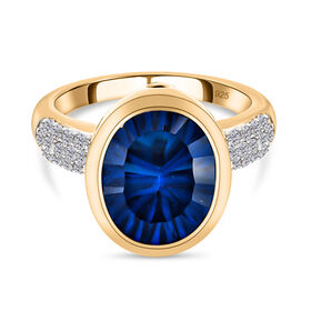 Ceylonfarbener Quarz und Zirkon-Ring, 925 Silber vergoldet - 5,11 ct. 