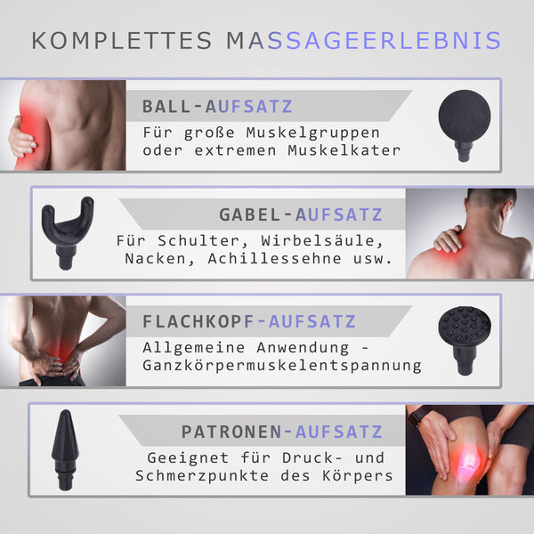 Mini-Muskel-Massage-Pistole mit 4 Massagek&ouml;pfen, 32 St&auml;rken, perfekt zum Mitnehmen, schwarz image number 5