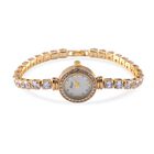 Genoa Time V2 - PC21S Japanisches Uhrwerk, Gehäuse mit weißen Kristallakzenten und PNP-Goldplattierung, rundes Zifferblatt mit weißen Ziffern und Kristallen, weißen Zirkonia und Kristallen