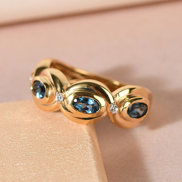 London Blau Topas und Zirkon Ring 925 Silber vergoldet  ca. 1,20 ct image number 2