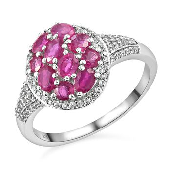 Afrikanischer Rubin und Zirkon-Ring, 925 Silber platiniert  ca. 3,18 ct