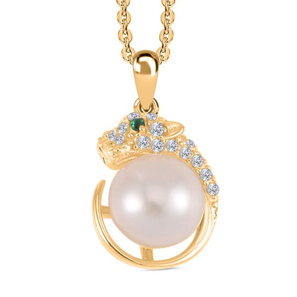 Wei&szlig;es S&uuml;&szlig;wasserperlen, gr&uuml;nes und wei&szlig;es Zirkonia-Schmuckset - 0,36 ct. image number 3