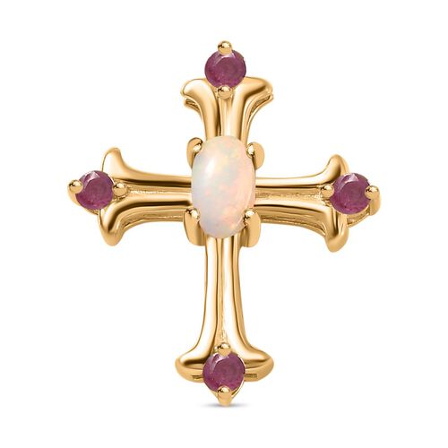 AA Natürlicher, äthiopischer Welo Opal und  Rubin Kreuz-Anhänger, ca. 0,35 ct. image number 0