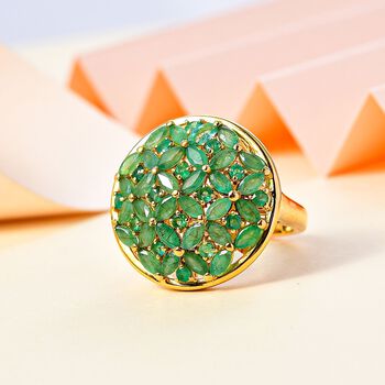 Kagem Sambischer Smaragd Ring, 925 Silber 750 Gelbgold Vermeil (Gr&ouml;&szlig;e 18.00) ca. 2.83 ct