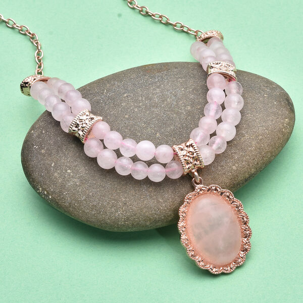 Rosenquarz Perlen-Halskette in Silberton, 45 cm, 140,50 ct. image number 2