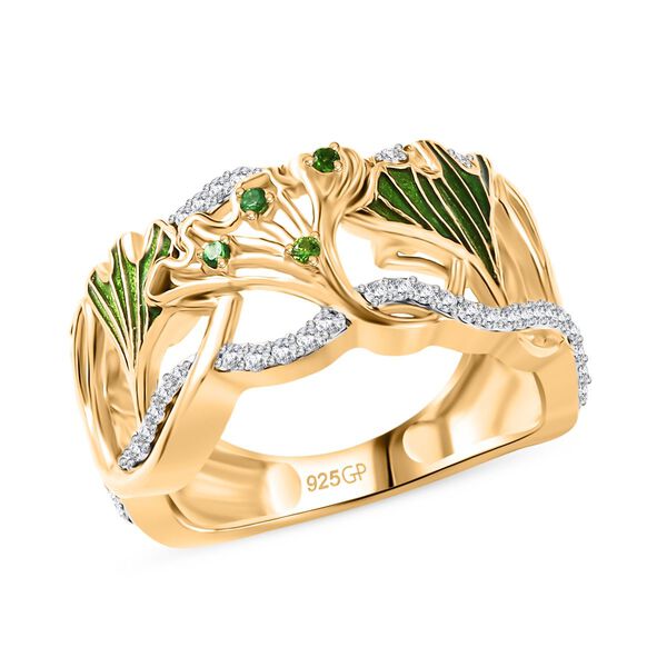 GP Italienische Garten Kollektion - Nat&uuml;rlicher Chromdiopsid, Kanchanaburi Blauer Saphir Ring 925 Silber 750 Gelbgold Vermeil (Gr&ouml;&szlig;e 20.00) ca. 0.39 ct image number 5