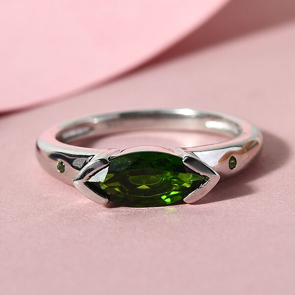 Nat&uuml;rlicher Chromdiopsid Ring 925 Silber platiniert  ca. 0,98 ct image number 2
