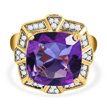 Afrikanischer Amethyst und Zirkon-Ring, 925 Silber vergoldet (Gr&ouml;&szlig;e 16.00) ca. 6.64 ct