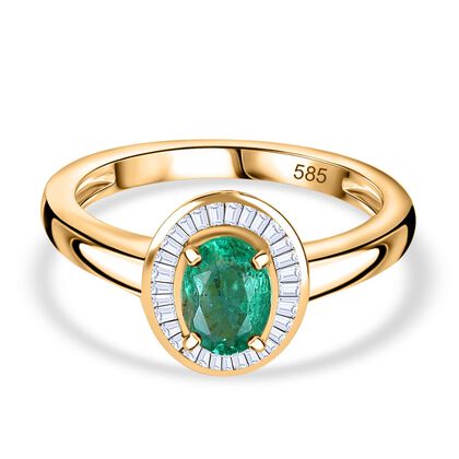 AAAA Kagem Sambischer Smaragd, Wei&szlig;er Diamant Ring 585 Gold (Gr&ouml;&szlig;e 18.00) ca. 0,88 ct