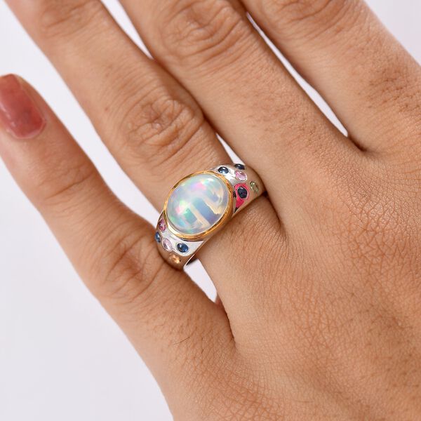 AA Nat&uuml;rlicher, &auml;thiopischer Welo Opal, Mehrfarbig Saphir Ring 925 Silber rhodiniert (Gr&ouml;&szlig;e 21.00) ca. 3,20 ct image number 3