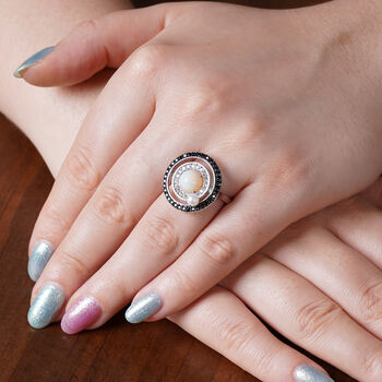 AA &Auml;thiopischer Opal. S&uuml;&szlig;wasser Perle Ring 925 Silber Zweifarbige Beschichtung ca. 2.41 ct