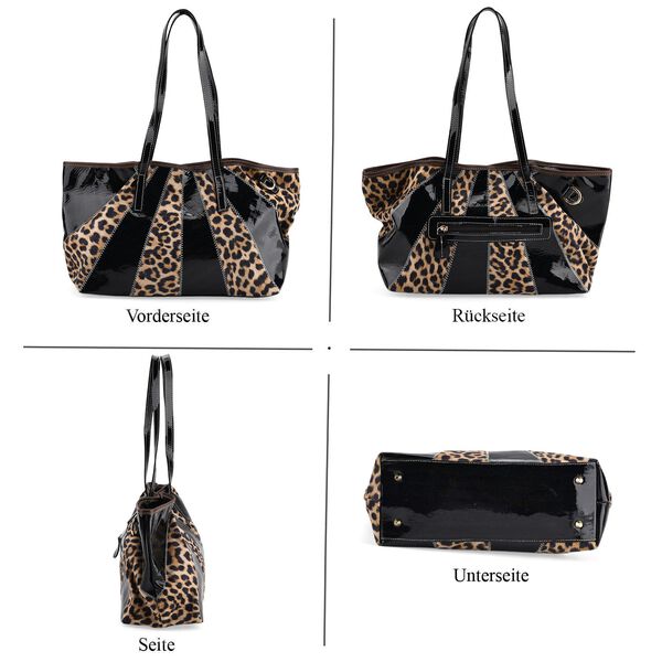 "Chaos by Elsie Genuine Leather Tote bag with RFID Color:black Embossed crocdile shining rhomboid pattern Size: 33*13*24CM              Wall: Genuine Leather Lining: Polyester                Exterior:zipped-2, Interior:zipped-2 , slip-2               " image number 5