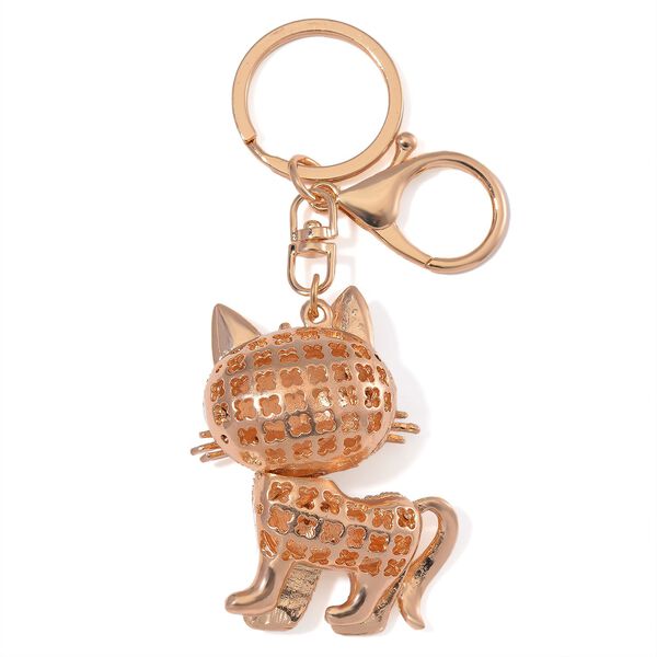 2er Set - Schwarzer Kristall, Katze-Set: Schl&uuml;sselanh&auml;nger und Spiegel, emailliert, goldfarben image number 7