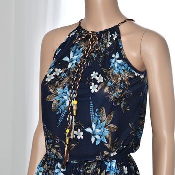 Tr&auml;ger-Jumpsuit mit gesmokter Taille, Blau