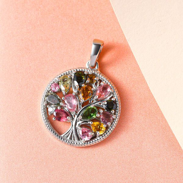 Nat&uuml;rlicher Mehrfach-Turmalin Lebensbaum-Anh&auml;nger, 925 Silber platiniert, 2,10 ct. image number 3
