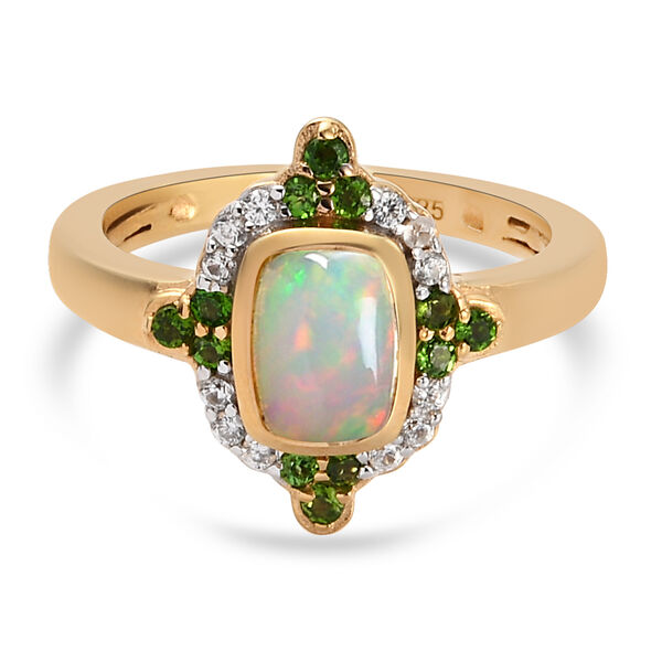 Nat&uuml;rlicher &Auml;thiopischer Opal und Nat&uuml;rlicher Chromdiopsid Ring 925 Silber vergoldet  ca. 0,98 ct