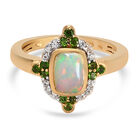 Natürlicher Äthiopischer Opal und Natürlicher Chromdiopsid Ring 925 Silber vergoldet (Größe 16.00) ca. 0,98 ct
