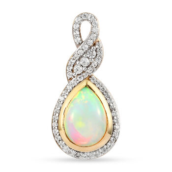 Nat&uuml;rlicher &Auml;thiopischer Opal und Zirkon Anh&auml;nger 925 Silber Gelbgold Vermeil ca. 1.77 ct