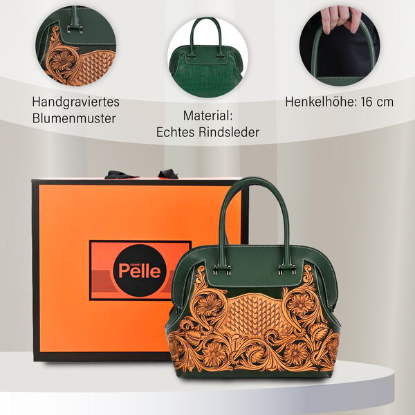 Grand Pelle  - Echtleder Handtasche, 28 x 25 x 15 cm, dunkelgrün image number 3