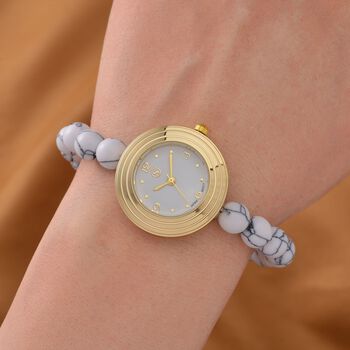 Wei&szlig;er Howlit Uhren Reiner Edelstahl Bicolor flexibel ca. 50,00 ct.