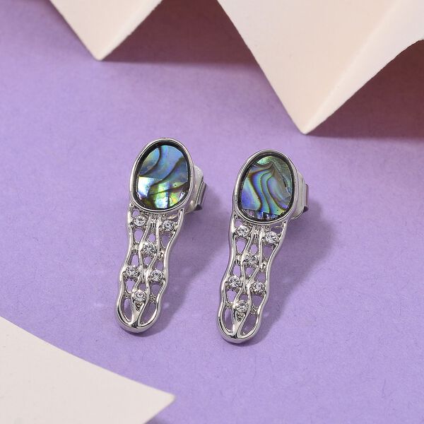 J Francis gefertigt mit SWAROVSKI- Abalone Muschel und weiße Kristall Ohrringe in Silberton image number 2