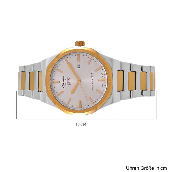 GENOA - Japanisches Uhrwerk, Wei&szlig;es Sonnenschliff-Zifferblatt mit Balkenindexen, Reiner Edelstahl mit Faltschlie&szlig;e, Bicolor, 20 cm image number 8